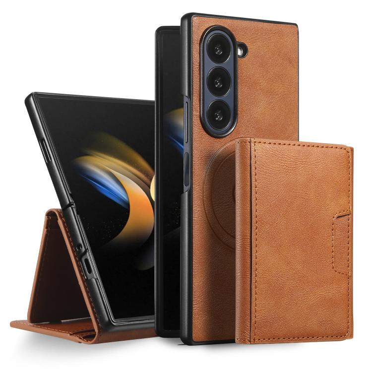 For Samsung Galaxy Z Fold7 Kalebol Strong Magnetic MagSafe Tri-Fold Wallet Leather Phone Case(Brown) - Galaxy Z Fold7 5G Cases by Kalebol | Online Shopping UK | buy2fix