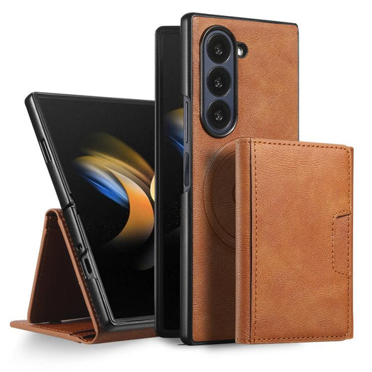 For Samsung Galaxy Z Fold7 Kalebol Strong Magnetic MagSafe Tri-Fold Wallet Leather Phone Case(Brown) - Galaxy Z Fold7 5G Cases by Kalebol | Online Shopping UK | buy2fix