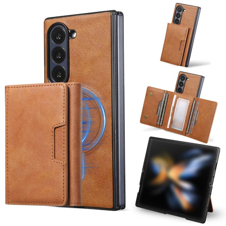 For Samsung Galaxy Z Fold7 Kalebol Strong Magnetic MagSafe Tri-Fold Wallet Leather Phone Case(Brown) - Galaxy Z Fold7 5G Cases by Kalebol | Online Shopping UK | buy2fix