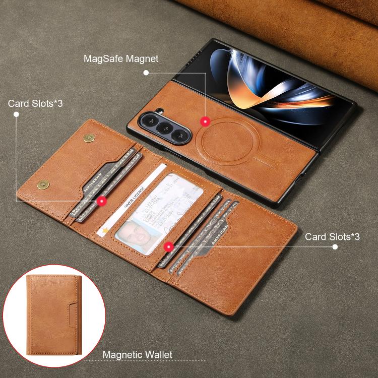 For Samsung Galaxy Z Fold7 Kalebol Strong Magnetic MagSafe Tri-Fold Wallet Leather Phone Case(Brown) - Galaxy Z Fold7 5G Cases by Kalebol | Online Shopping UK | buy2fix