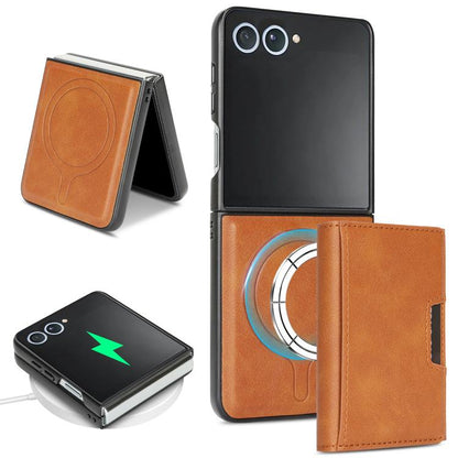 For Samsung Galaxy Z Flip7 Kalebol Strong Magnetic MagSafe Tri-Fold Wallet Leather Phone Case(Brown) - Galaxy Z Flip7 5G Cases by Kalebol | Online Shopping UK | buy2fix