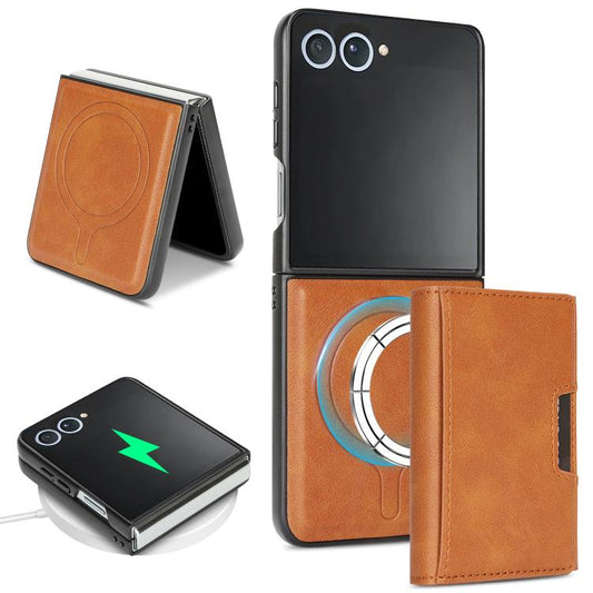 For Samsung Galaxy Z Flip7 Kalebol Strong Magnetic MagSafe Tri-Fold Wallet Leather Phone Case(Brown) - Galaxy Z Flip7 5G Cases by Kalebol | Online Shopping UK | buy2fix