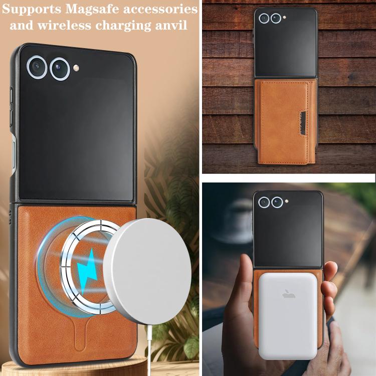 For Samsung Galaxy Z Flip7 Kalebol Strong Magnetic MagSafe Tri-Fold Wallet Leather Phone Case(Brown) - Galaxy Z Flip7 5G Cases by Kalebol | Online Shopping UK | buy2fix