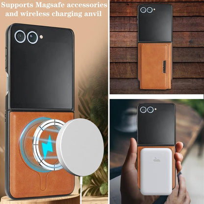 For Samsung Galaxy Z Flip7 Kalebol Strong Magnetic MagSafe Tri-Fold Wallet Leather Phone Case(Brown) - Galaxy Z Flip7 5G Cases by Kalebol | Online Shopping UK | buy2fix