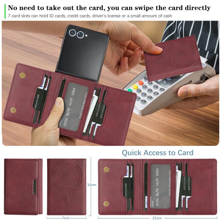 For Samsung Galaxy Z Flip7 Kalebol Strong Magnetic MagSafe Tri-Fold Wallet Leather Phone Case(Red) - Galaxy Z Flip7 5G Cases by Kalebol | Online Shopping UK | buy2fix