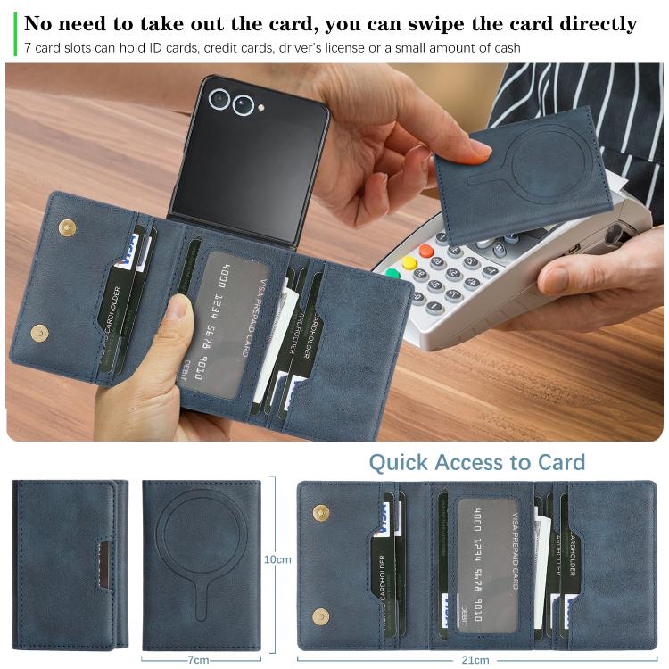 For Samsung Galaxy Z Flip7 Kalebol Strong Magnetic MagSafe Tri-Fold Wallet Leather Phone Case(Blue) - Galaxy Z Flip7 5G Cases by Kalebol | Online Shopping UK | buy2fix