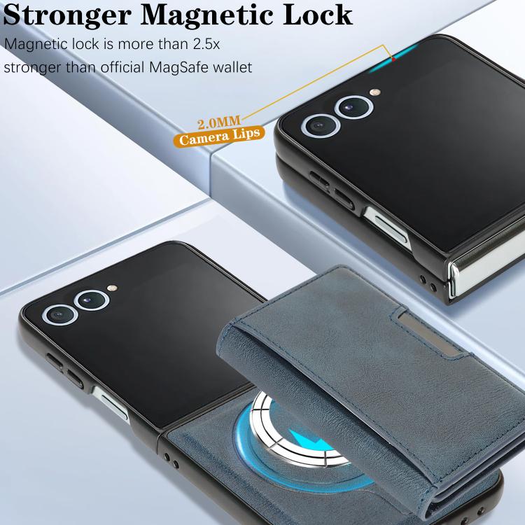For Samsung Galaxy Z Flip7 Kalebol Strong Magnetic MagSafe Tri-Fold Wallet Leather Phone Case(Blue) - Galaxy Z Flip7 5G Cases by Kalebol | Online Shopping UK | buy2fix