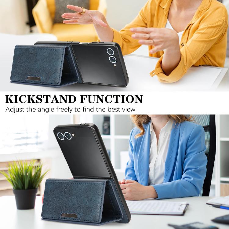 For Samsung Galaxy Z Flip7 Kalebol Strong Magnetic MagSafe Tri-Fold Wallet Leather Phone Case(Blue) - Galaxy Z Flip7 5G Cases by Kalebol | Online Shopping UK | buy2fix