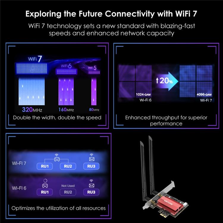 WAVLINK WN685BE3-B BE8800 2.4GHz 5GHz 6GHz WiFi 7 Tri-Band PCI-E Wireless Network Card - USB Network Adapter by WAVLINK | Online Shopping UK | buy2fix