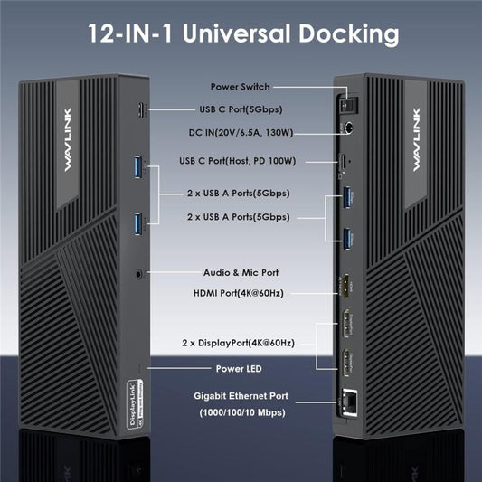 WAVLINK UG69PD24 12-in-1 PD 100W Charging Displaylink Docking Station For Thunderbolt 4 / 3(UK Plug) - by WAVLINK | Online Shopping UK | buy2fix