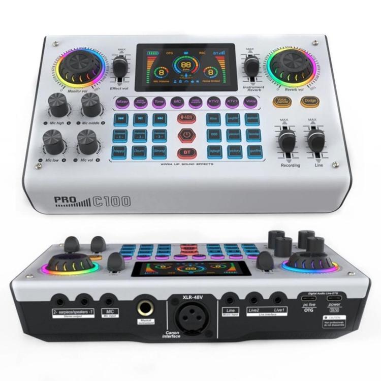 C100 Pro For Streaming / Recording 5 Sound Effects Portable Live Sound Card Audio Mixer(White) - Live Sound Effects Processors by buy2fix | Online Shopping UK | buy2fix