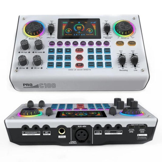 C100 Pro For Streaming / Recording 5 Sound Effects Portable Live Sound Card Audio Mixer(White) - Live Sound Effects Processors by buy2fix | Online Shopping UK | buy2fix