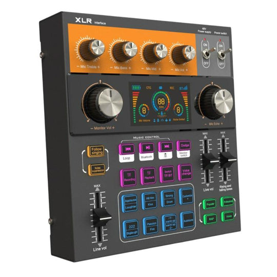 C200 For Live Streaming / Singing Sound Card Audio Mixer Bluetooth Adjustable Mixing Console(Black)