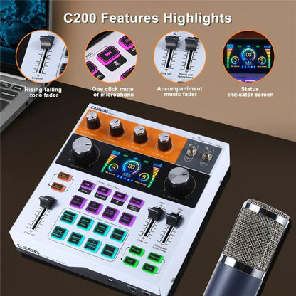 C200 For Live Streaming / Singing Sound Card Audio Mixer Bluetooth Adjustable Mixing Console(White) - Live Sound Effects Processors by buy2fix | Online Shopping UK | buy2fix