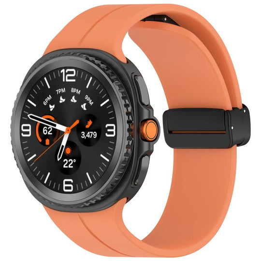 For Galaxy Watch9 / 8 / 8 Classic Folding Magnetic Buckle Silicone Watch Band(Orange)