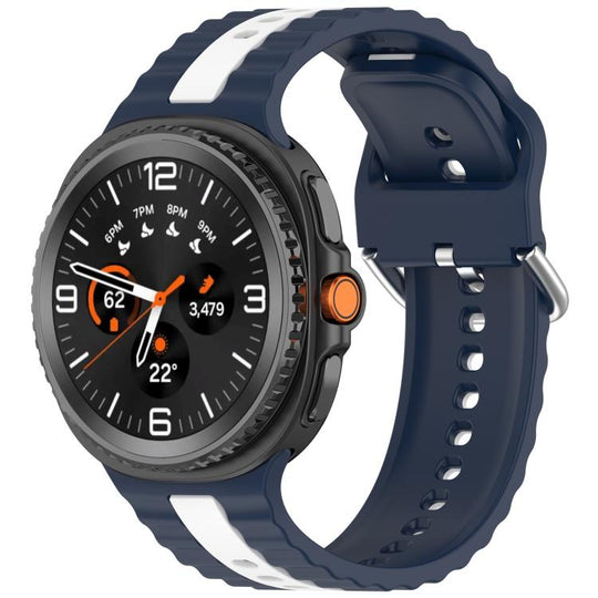 For Galaxy Watch9 / 8 / 8 Classic Vertical Two Color Silicone Watch Band(Midnight Blue White)