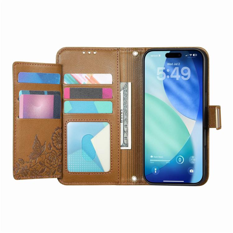 For iPhone Air Flowers Leaves Zipper Wallet Leather Phone Case with Strap(Brown) - iPhone Air Cases by buy2fix | Online Shopping UK | buy2fix