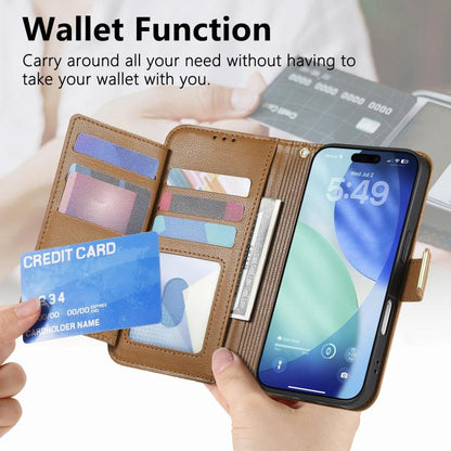 For iPhone Air Flowers Leaves Zipper Wallet Leather Phone Case with Strap(Brown) - iPhone Air Cases by buy2fix | Online Shopping UK | buy2fix