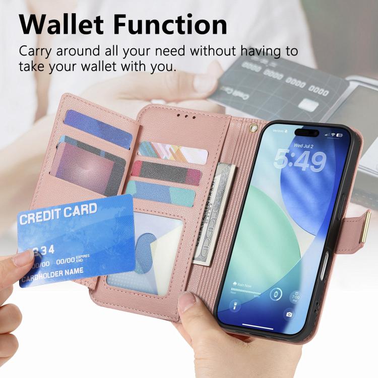 For iPhone Air Flowers Leaves Zipper Wallet Leather Phone Case with Strap(Pink) - iPhone Air Cases by buy2fix | Online Shopping UK | buy2fix