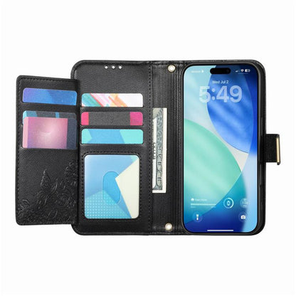 For iPhone Air Flowers Leaves Zipper Wallet Leather Phone Case with Strap(Black) - iPhone Air Cases by buy2fix | Online Shopping UK | buy2fix