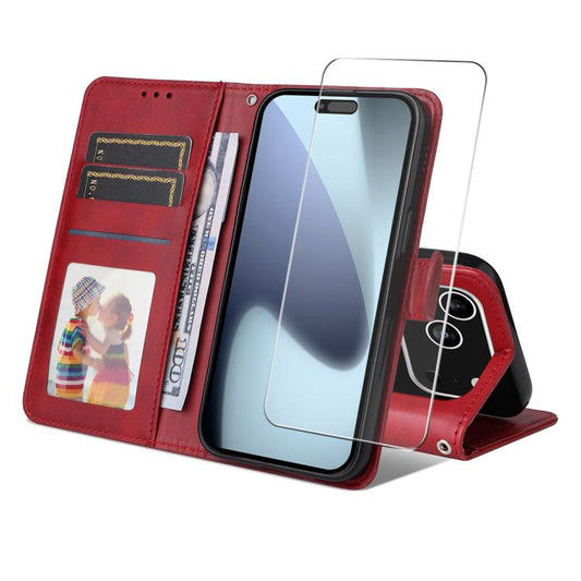 For iPhone 17 Pro Max ENKAY Card Wallet Calf Texture Leather Phone Case with Thickened Glue No White Edge Film(Red) - iPhone 17 Pro Max Cases by ENKAY | Online Shopping UK | buy2fix