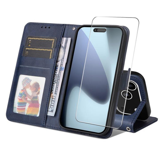 For iPhone 18 Pro Max / 17 Pro Max ENKAY Card Wallet Calf Texture Leather Phone Case with Thickened Glue No White Edge Film(Blue)