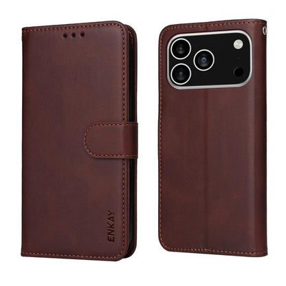 For iPhone 17 Pro Max ENKAY Card Wallet Calf Texture Leather Phone Case with Thickened Glue No White Edge Film(Brown) - iPhone 17 Pro Max Cases by ENKAY | Online Shopping UK | buy2fix