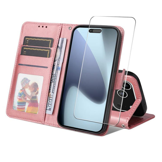 For iPhone 18 Pro / 17 Pro ENKAY Card Wallet Calf Texture Leather Phone Case with Thickened Glue No White Edge Film(Pink)