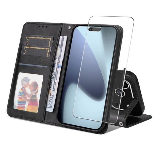 For iPhone 18 Pro / 17 Pro ENKAY Card Wallet Calf Texture Leather Phone Case with Thickened Glue No White Edge Film(Black)