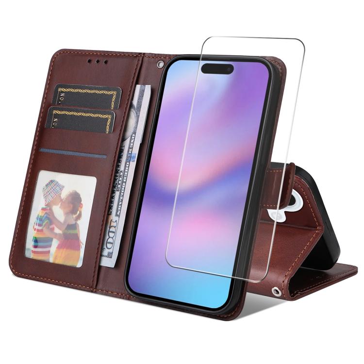 For iPhone 17 ENKAY Card Wallet Calf Texture Leather Phone Case with Thickened Glue No White Edge Film(Brown) - iPhone 17 Cases by ENKAY | Online Shopping UK | buy2fix