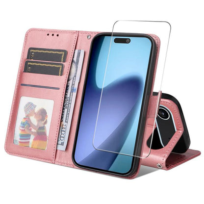 For iPhone 17 Air ENKAY Card Wallet Calf Texture Leather Phone Case with Thickened Glue No White Edge Film(Pink) - iPhone 17 Air Cases by ENKAY | Online Shopping UK | buy2fix