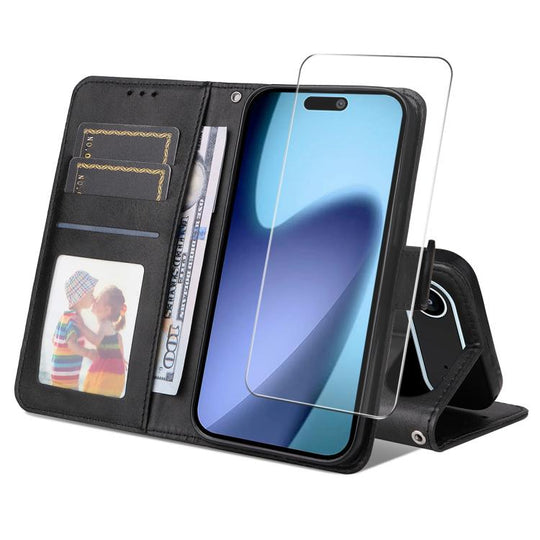 For iPhone Air ENKAY Card Wallet Calf Texture Leather Phone Case with Thickened Glue No White Edge Film(Black)