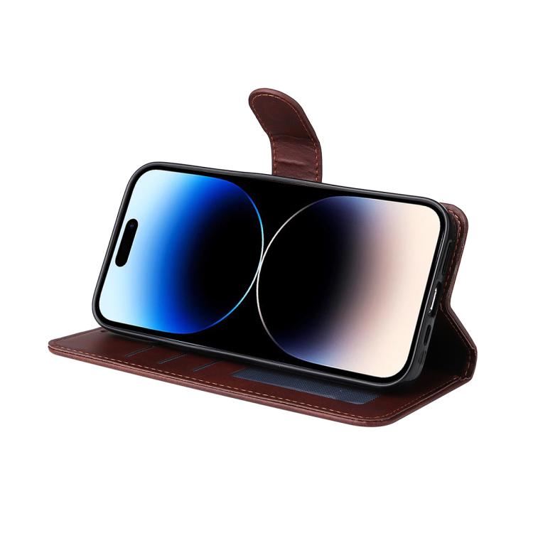 For iPhone 16 Pro Max ENKAY Card Wallet Calf Texture Leather Phone Case with Thickened Glue No White Edge Film(Brown) - iPhone 16 Pro Max Cases by ENKAY | Online Shopping UK | buy2fix