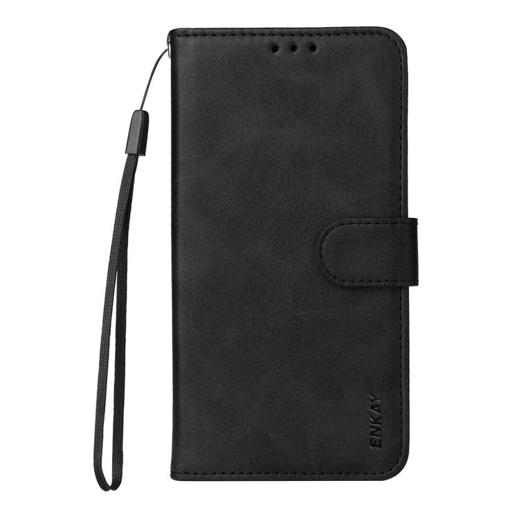 For iPhone 16 Pro ENKAY Card Wallet Calf Texture Leather Phone Case with Thickened Glue No White Edge Film(Black) - iPhone 16 Pro Cases by ENKAY | Online Shopping UK | buy2fix