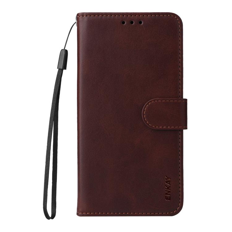 For iPhone 16 Pro ENKAY Card Wallet Calf Texture Leather Phone Case with Thickened Glue No White Edge Film(Brown) - iPhone 16 Pro Cases by ENKAY | Online Shopping UK | buy2fix