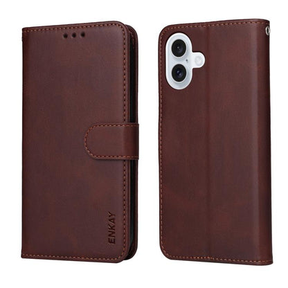 For iPhone 16 Plus ENKAY Card Wallet Calf Texture Leather Phone Case with Thickened Glue No White Edge Film(Red) - iPhone 16 Plus Cases by ENKAY | Online Shopping UK | buy2fix