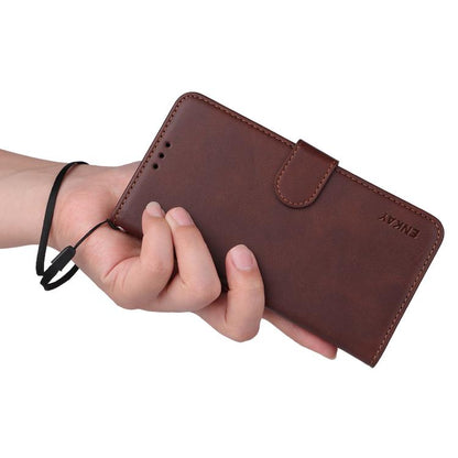 For iPhone 16 Plus ENKAY Card Wallet Calf Texture Leather Phone Case with Thickened Glue No White Edge Film(Red) - iPhone 16 Plus Cases by ENKAY | Online Shopping UK | buy2fix