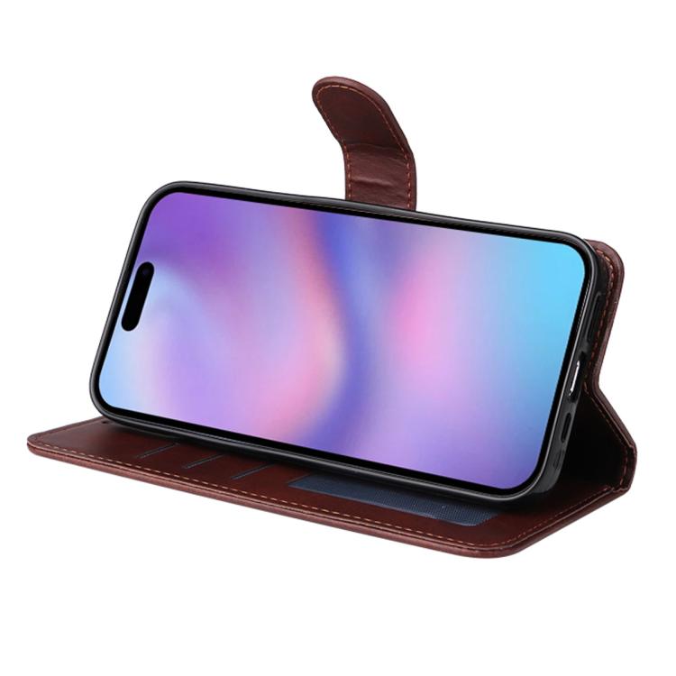 For iPhone 16 Plus ENKAY Card Wallet Calf Texture Leather Phone Case with Thickened Glue No White Edge Film(Red) - iPhone 16 Plus Cases by ENKAY | Online Shopping UK | buy2fix