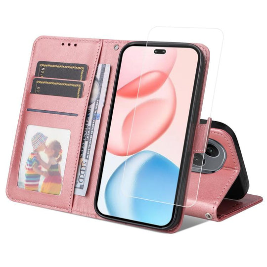 For Honor 400 Pro Global ENKAY Card Wallet Calf Texture Leather Phone Case with Full Glue Coverage Soft Hydrogel Film(Pink)