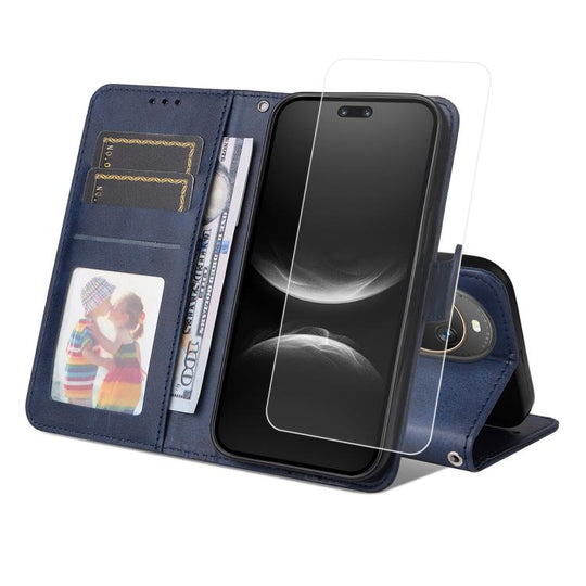 For Huawei nova 14 Pro / 13 Pro ENKAY Card Wallet Calf Texture Leather Phone Case with Full Glue Coverage Soft Hydrogel Film(Blue)