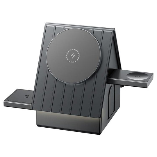 G68 15W Desktop Magnetic Charging Dock 3 in 1 Wireless Charger for Watch / Phone / Earbuds(Dark Grey)