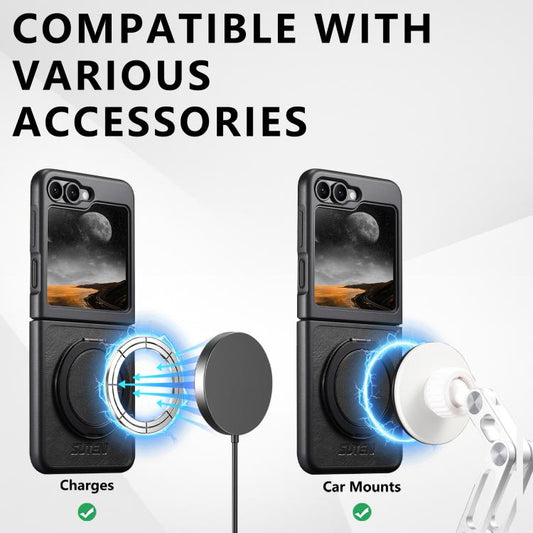 For Samsung Galaxy Z Flip7 5G Suteni G3 Oil Wax 360 Rotation Holder MagSafe Back Phone Case(Black) - Galaxy Z Flip7 5G Cases by Suteni | Online Shopping UK | buy2fix
