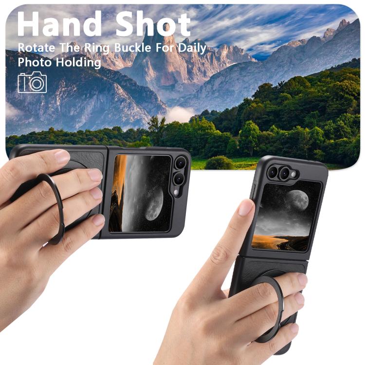 For Samsung Galaxy Z Flip7 5G Suteni G3 Oil Wax 360 Rotation Holder MagSafe Back Phone Case(Black) - Galaxy Z Flip7 5G Cases by Suteni | Online Shopping UK | buy2fix