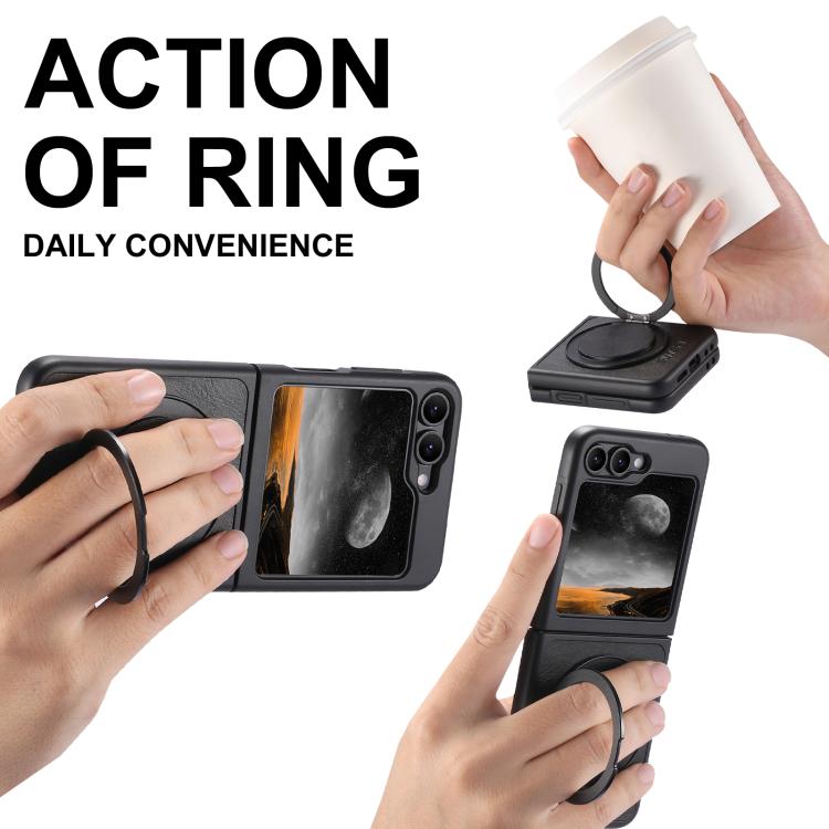 For Samsung Galaxy Z Flip7 5G Suteni G3 Oil Wax 360 Rotation Holder MagSafe Back Phone Case(Black) - Galaxy Z Flip7 5G Cases by Suteni | Online Shopping UK | buy2fix