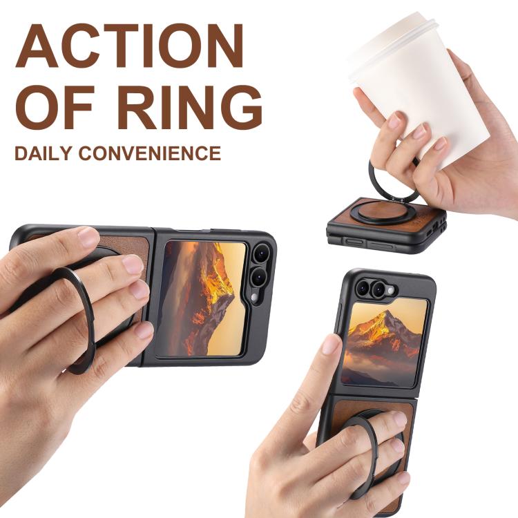 For Samsung Galaxy Z Flip7 5G Suteni G3 Oil Wax 360 Rotation Holder MagSafe Back Phone Case(Brown) - Galaxy Z Flip7 5G Cases by Suteni | Online Shopping UK | buy2fix