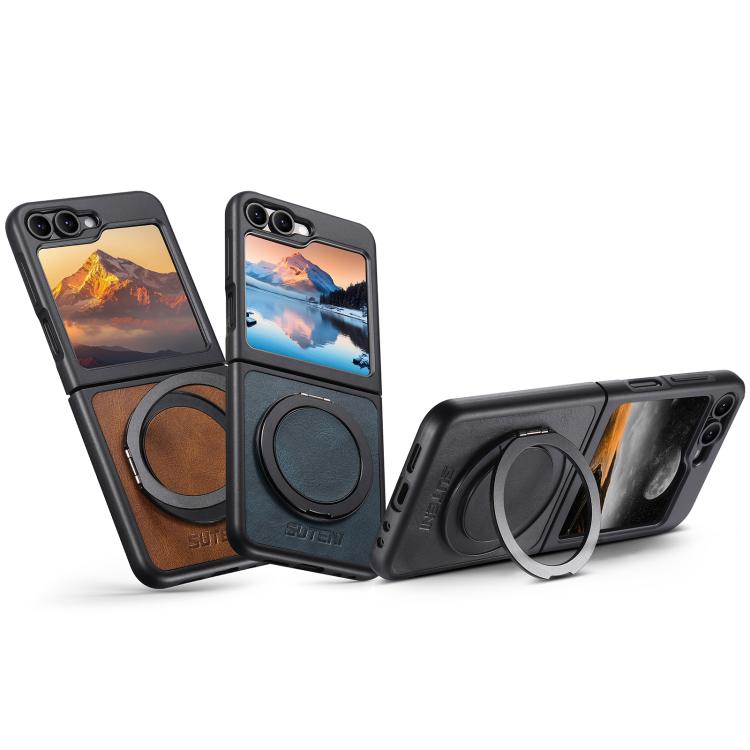 For Samsung Galaxy Z Flip7 5G Suteni G3 Oil Wax 360 Rotation Holder MagSafe Back Phone Case(Brown) - Galaxy Z Flip7 5G Cases by Suteni | Online Shopping UK | buy2fix