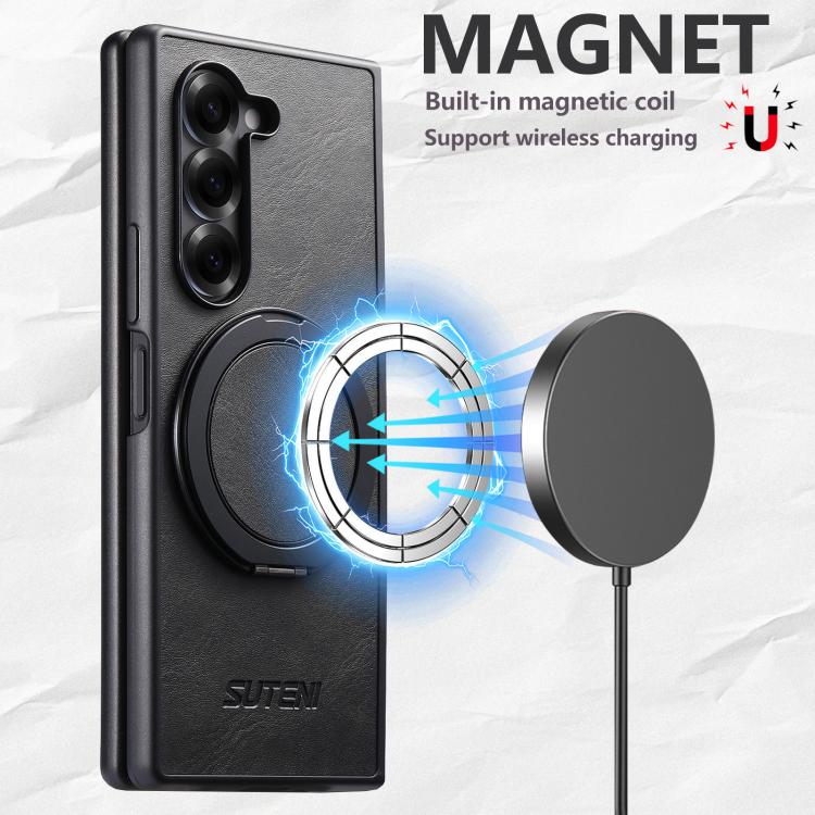 For Samsung Galaxy Z Fold7 5G Suteni G3 Oil Wax 360 Rotation Holder MagSafe Back Phone Case(Black) - Galaxy Z Fold7 5G Cases by Suteni | Online Shopping UK | buy2fix