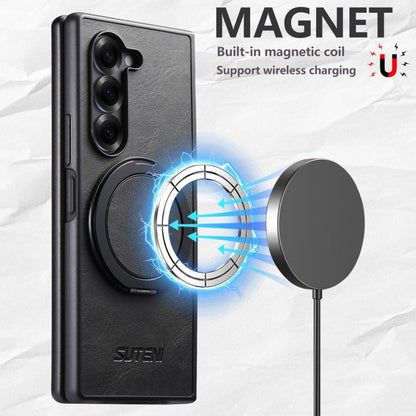 For Samsung Galaxy Z Fold7 5G Suteni G3 Oil Wax 360 Rotation Holder MagSafe Back Phone Case(Black) - Galaxy Z Fold7 5G Cases by Suteni | Online Shopping UK | buy2fix