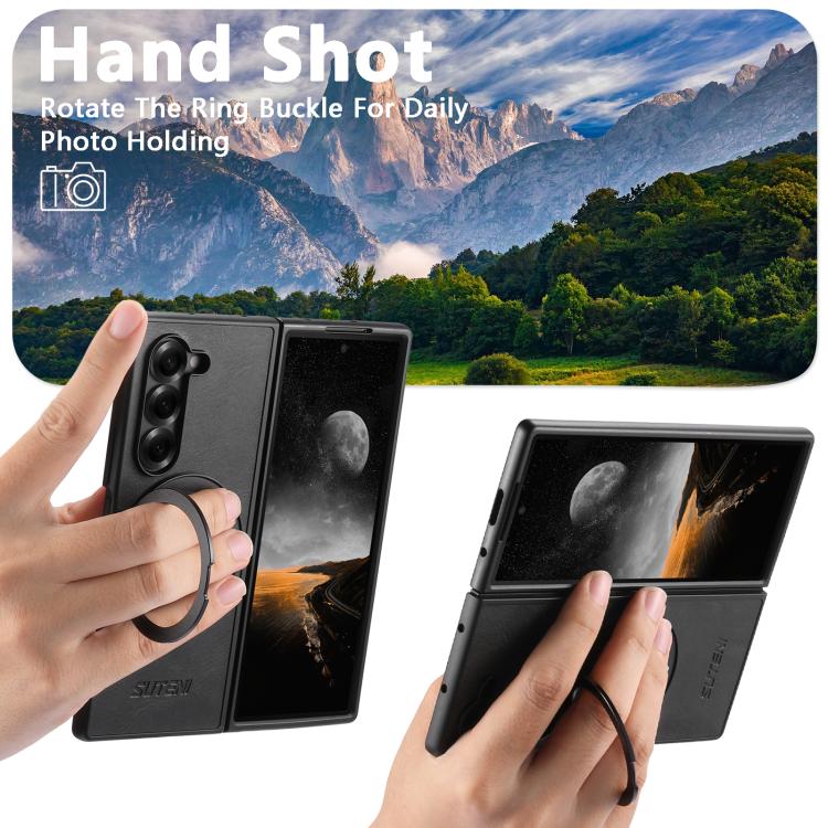 For Samsung Galaxy Z Fold7 5G Suteni G3 Oil Wax 360 Rotation Holder MagSafe Back Phone Case(Black) - Galaxy Z Fold7 5G Cases by Suteni | Online Shopping UK | buy2fix