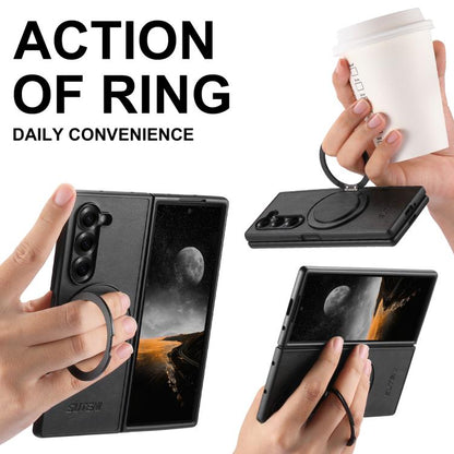 For Samsung Galaxy Z Fold7 5G Suteni G3 Oil Wax 360 Rotation Holder MagSafe Back Phone Case(Black) - Galaxy Z Fold7 5G Cases by Suteni | Online Shopping UK | buy2fix